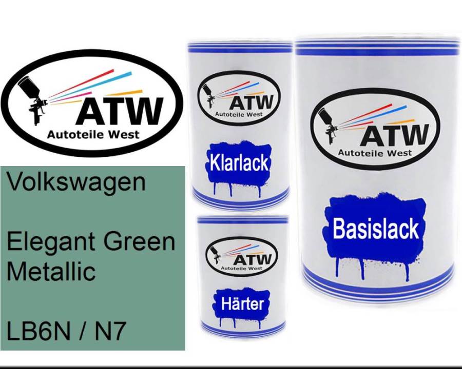 Volkswagen, Elegant Green Metallic, LB6N / N7: 500ml Lackdose + 500ml Klarlack + 250ml Härter - Set, von ATW Autoteile West.